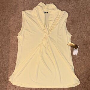 NWT Pale Yellow Knot Front Sleeveless Career Top Blouse XL